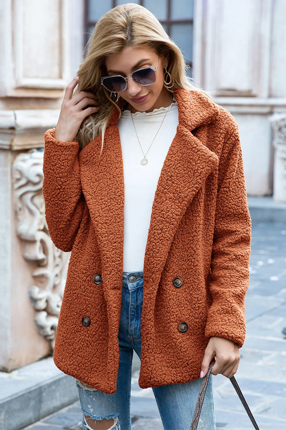 Full Size Lapel Collar Sherpa Coat, image 2