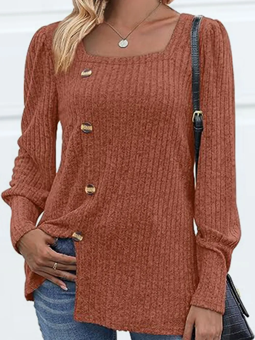 Decorative Button Square Neck Top, image 3