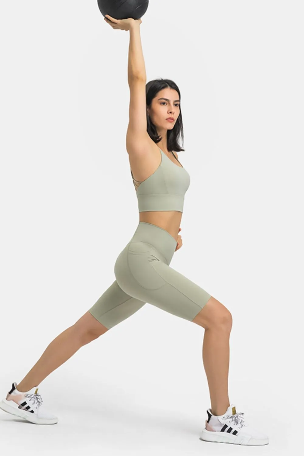 High Waist Biker Shorts with Pockets, image 2