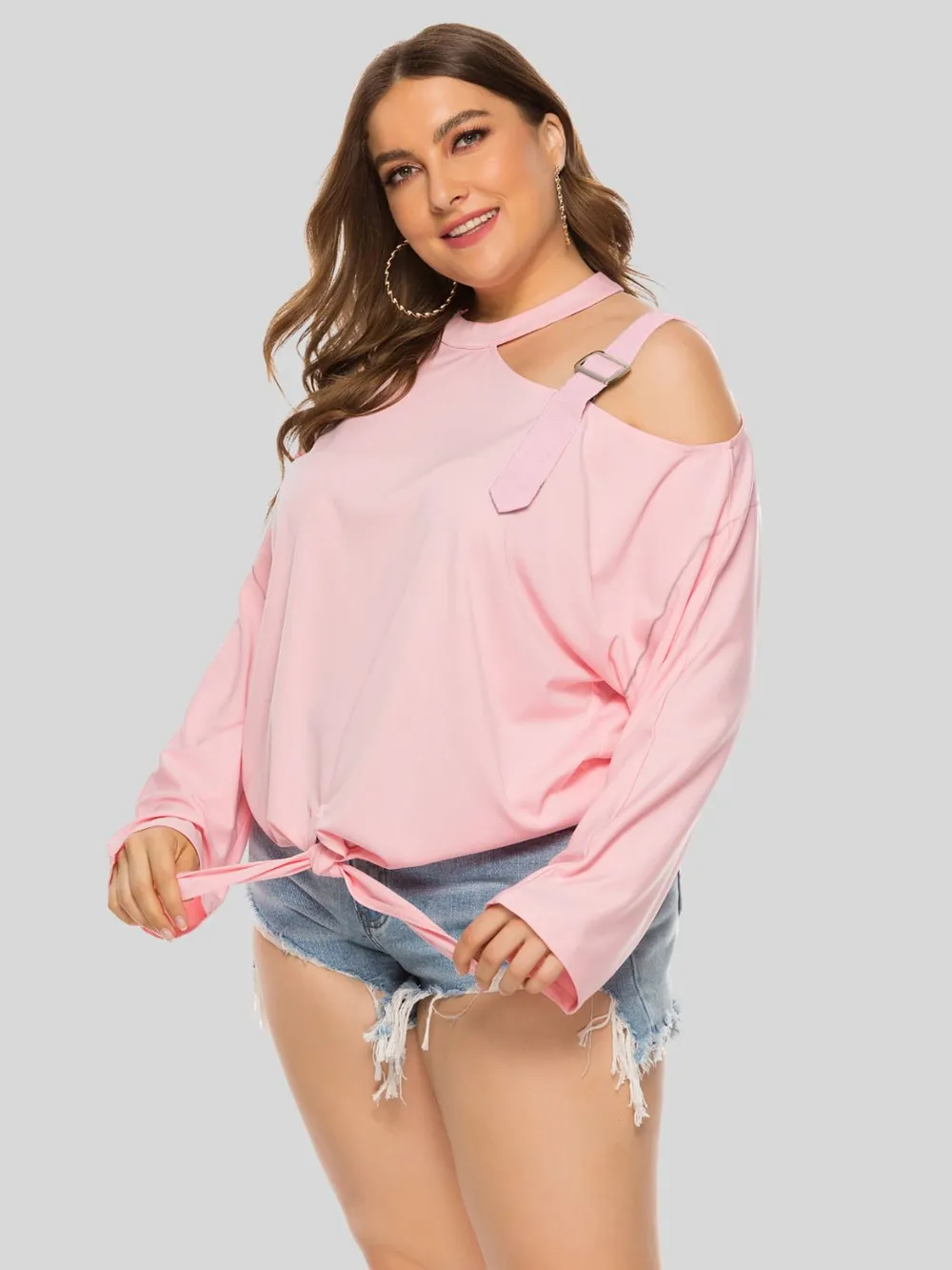 Plus Size Cold-Shoulder Tied Top, image 2