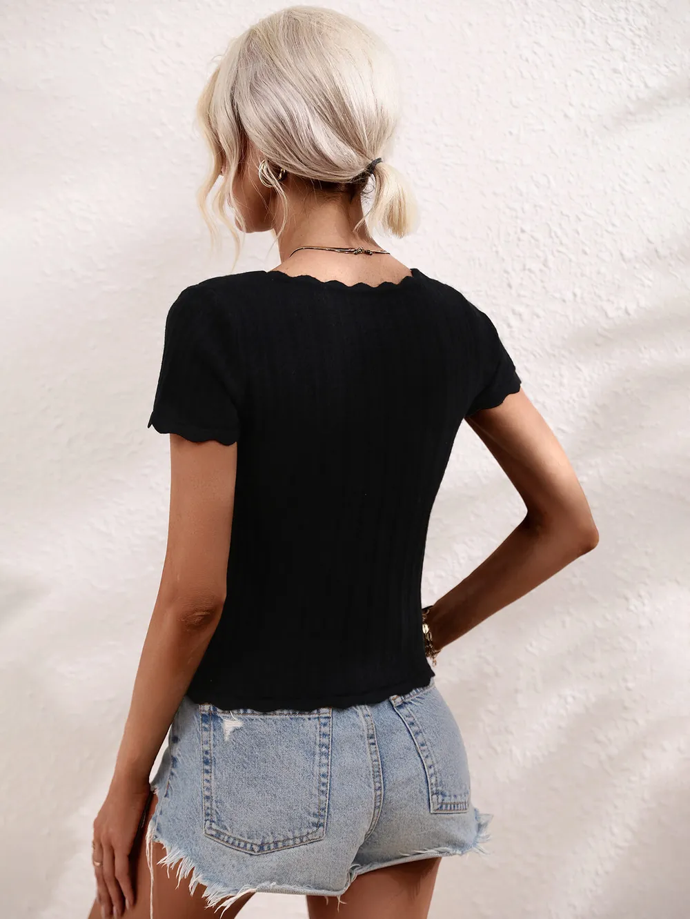 Scalloped Hem Square Neck Knit Top, image 10