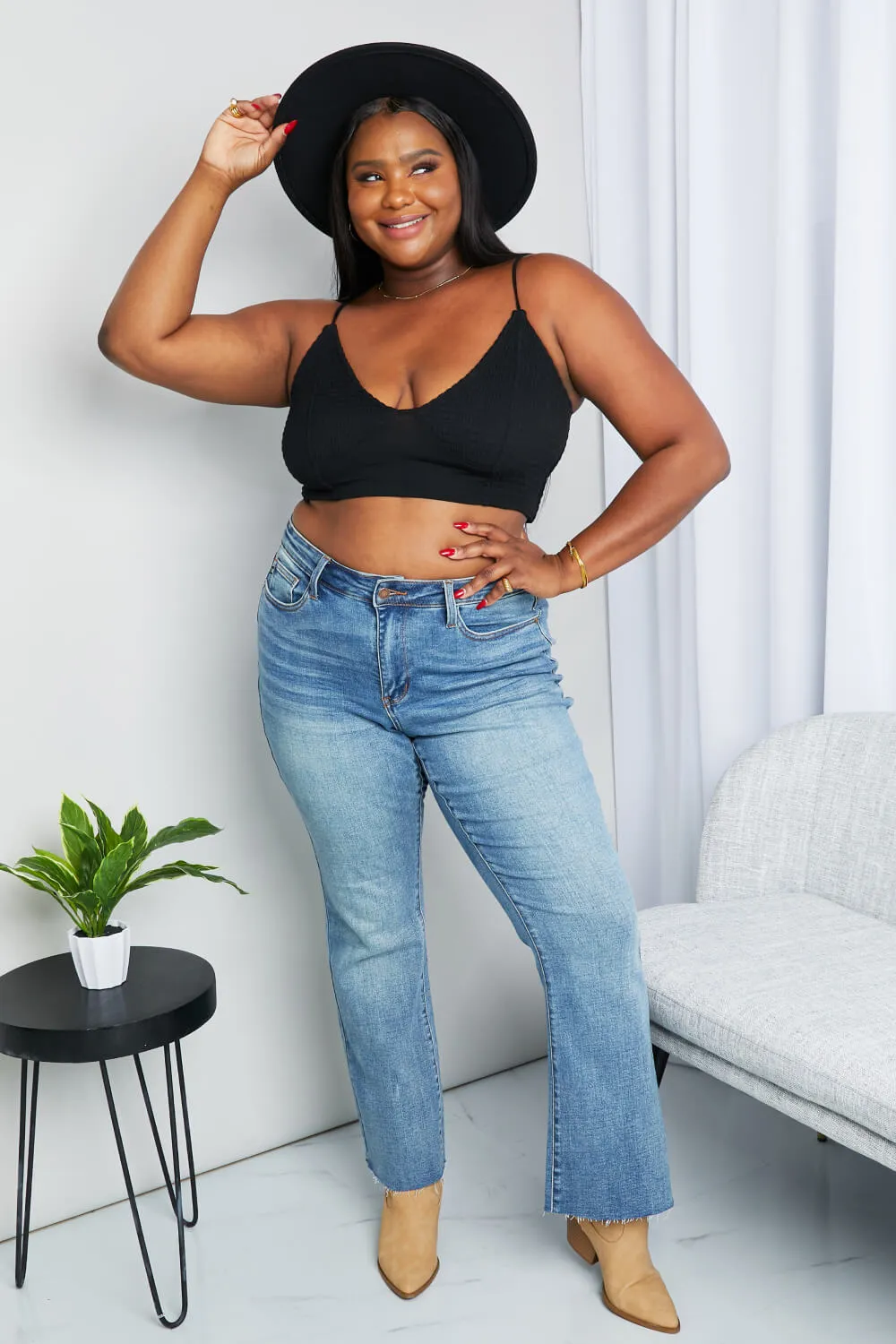 Full Size Textured Spaghetti Strap Bralette in Black, image 8