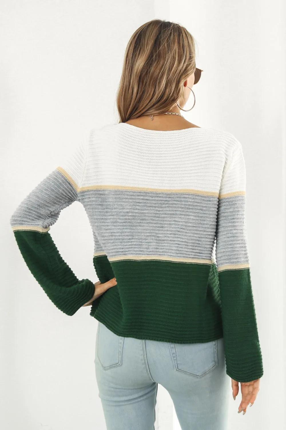 Color Block Horizontal Ribbing Sweater, image 8