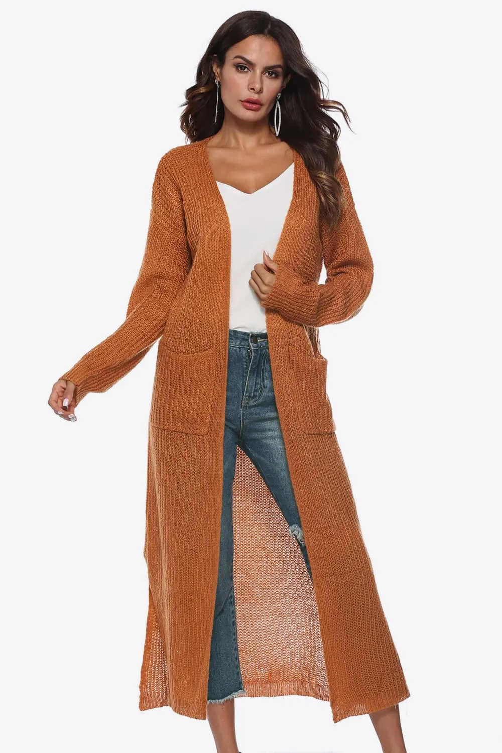 Long Sleeve Open Front Buttoned Cardigan, image 2