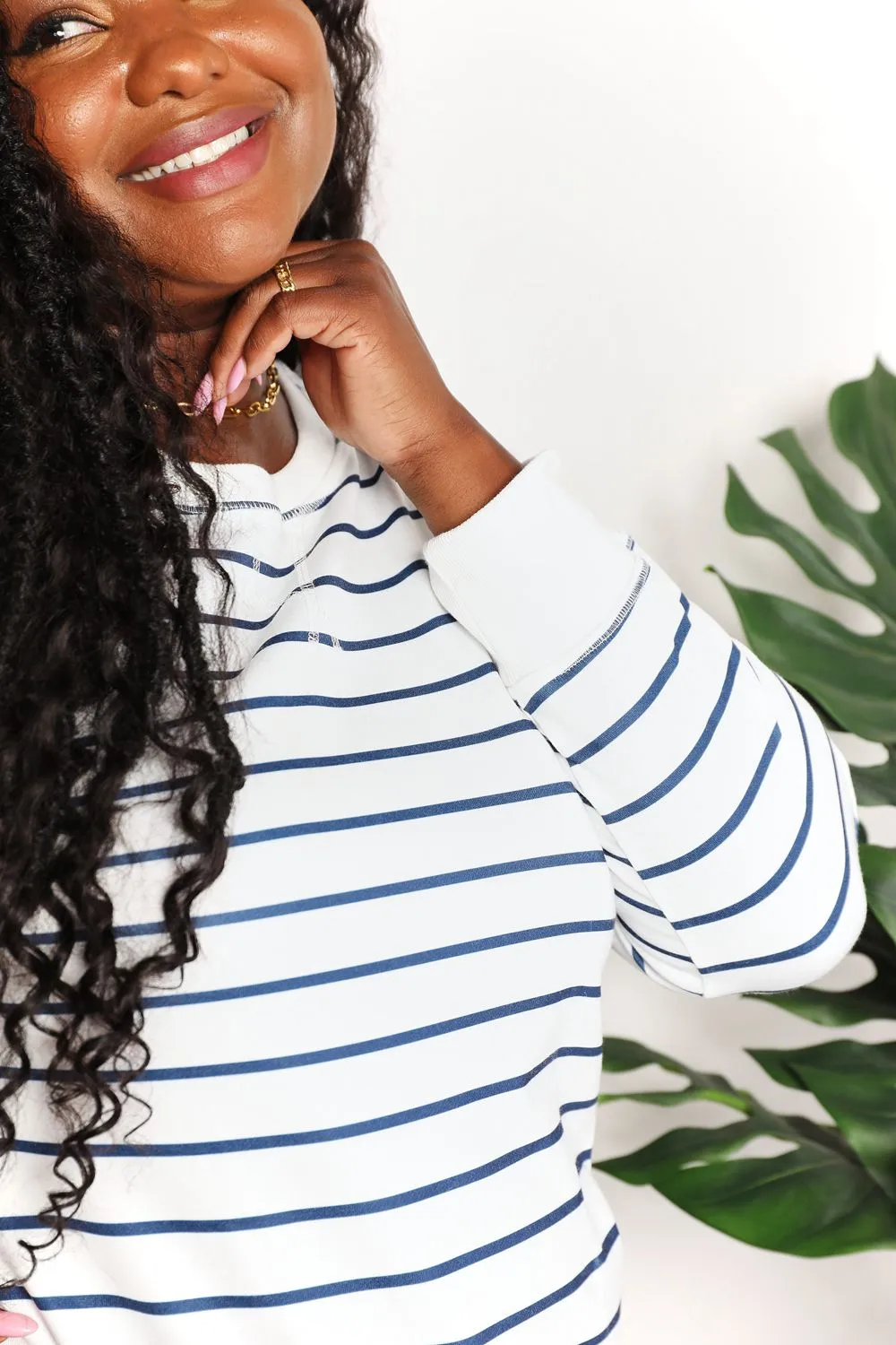 Striped Long Sleeve Round Neck Top, image 2