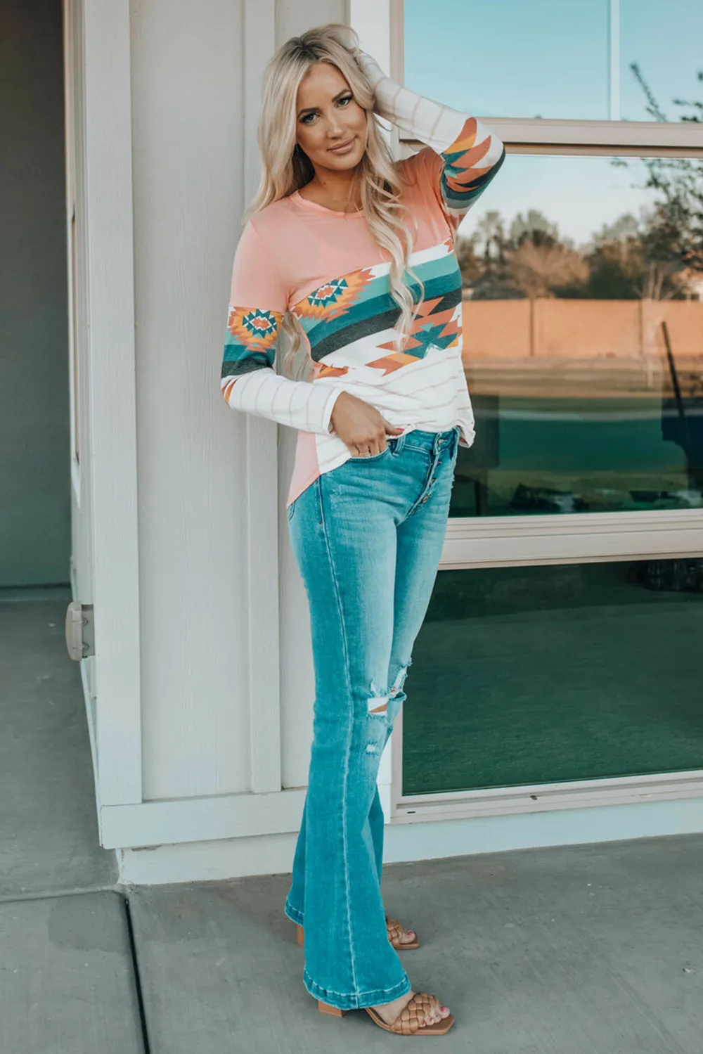 Geometric Round Neck Long Sleeve T-Shirt, image 9