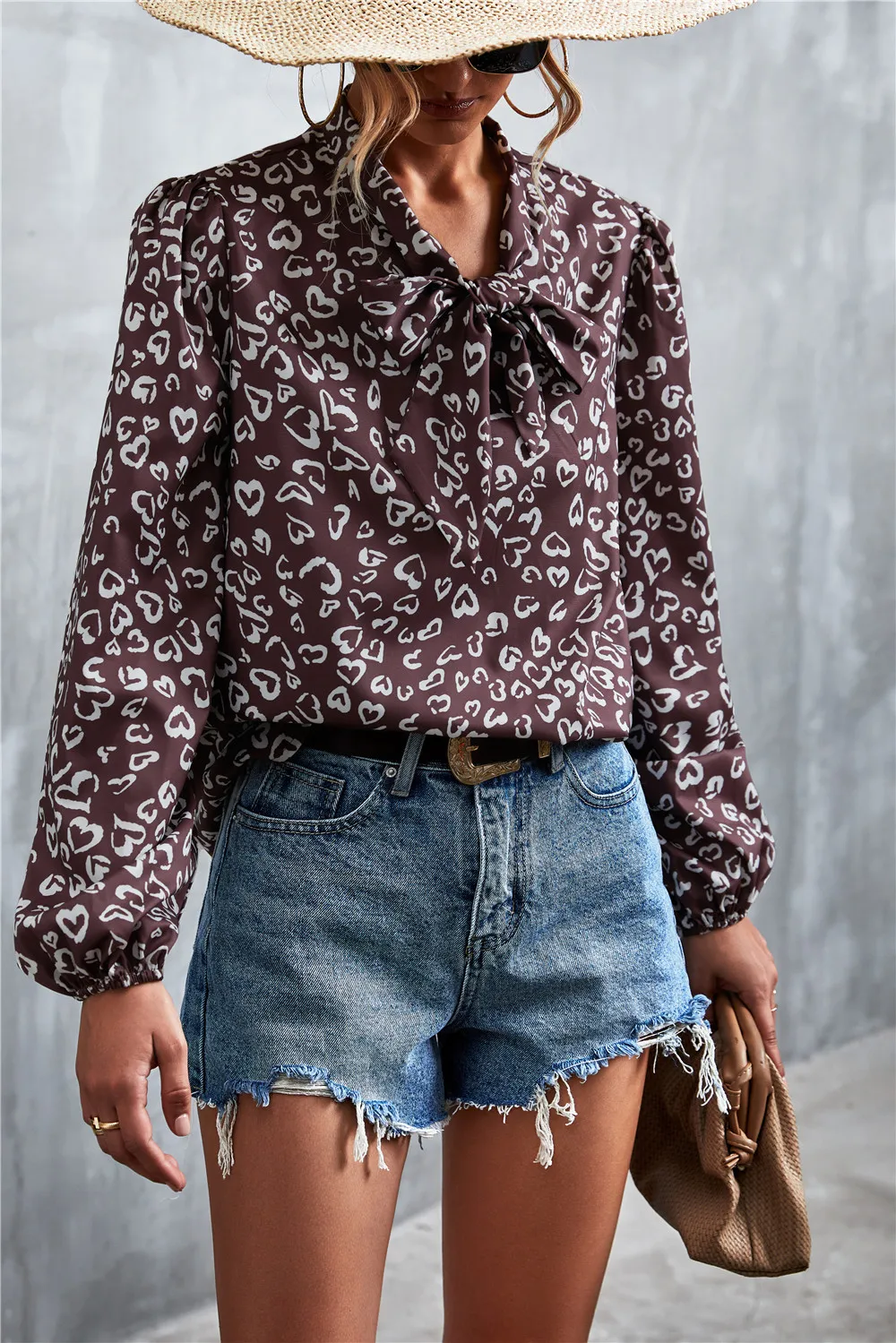 Printed Tie Neck Puff Sleeve Blouse, image 3