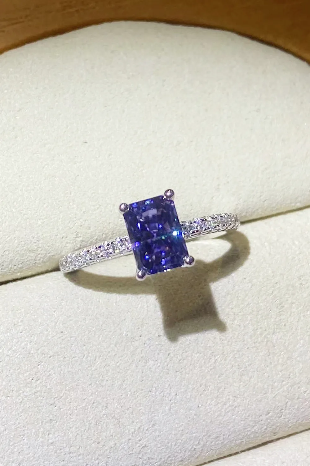 1 Carat Moissanite 925 Sterling Silver Rectangle Ring in Blue, image 2