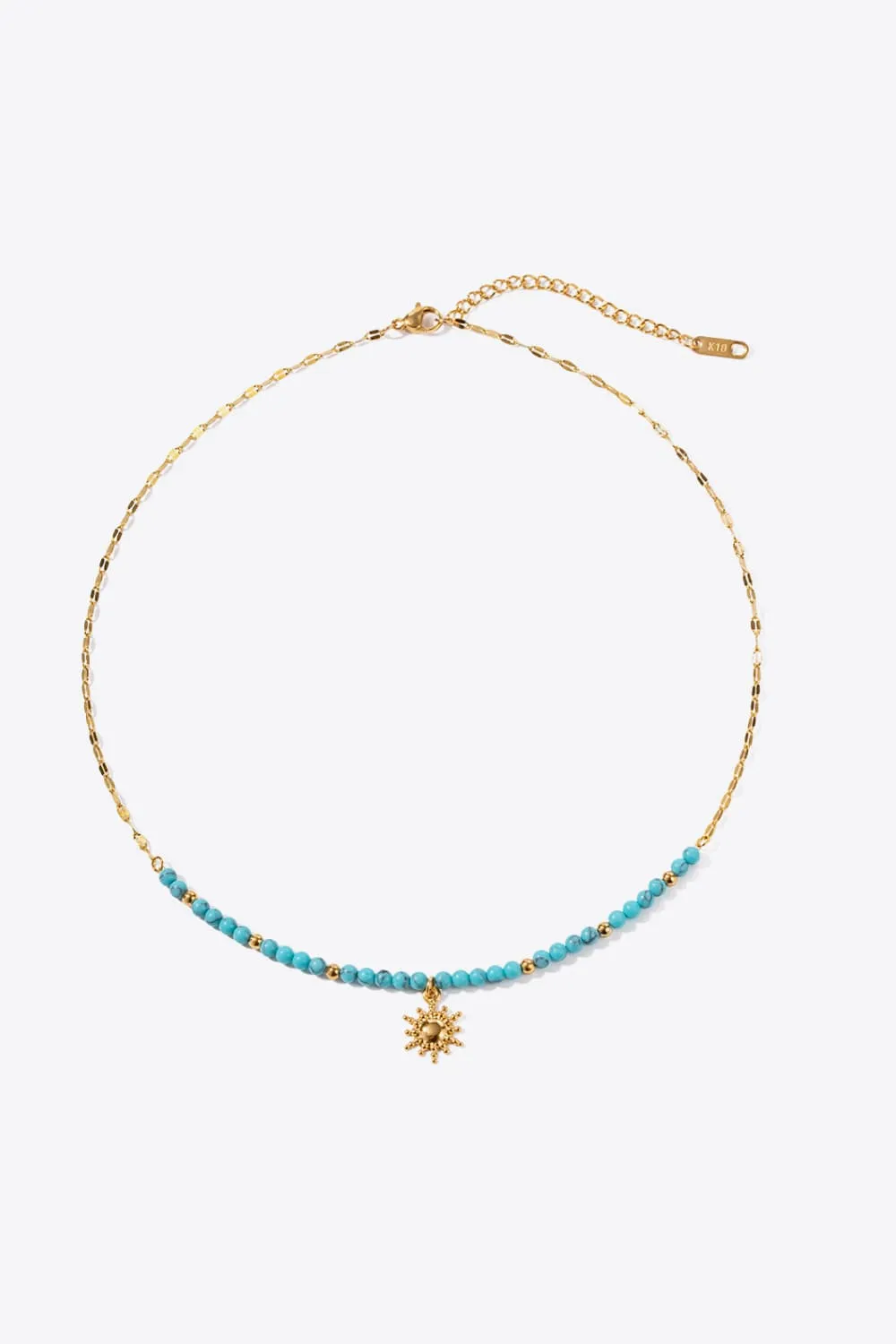 Turquoise Beaded 18K Gold-Plated Sun Shape Pendant Necklace, image 6