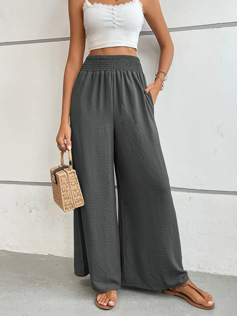 Wide Waistband Relax Fit Long Pants, image 2
