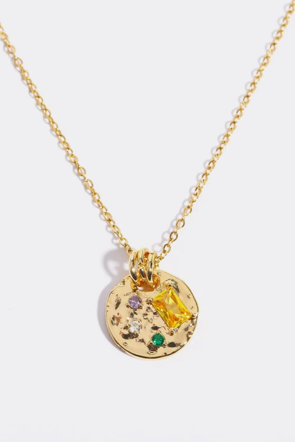 Inlaid Multicolored Zircon Round Pendant Copper Necklace, image 2