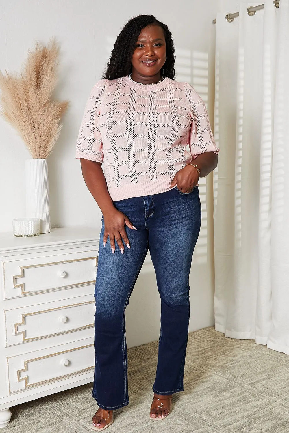 Ribbed Trim Round Neck Knit Top, image 11
