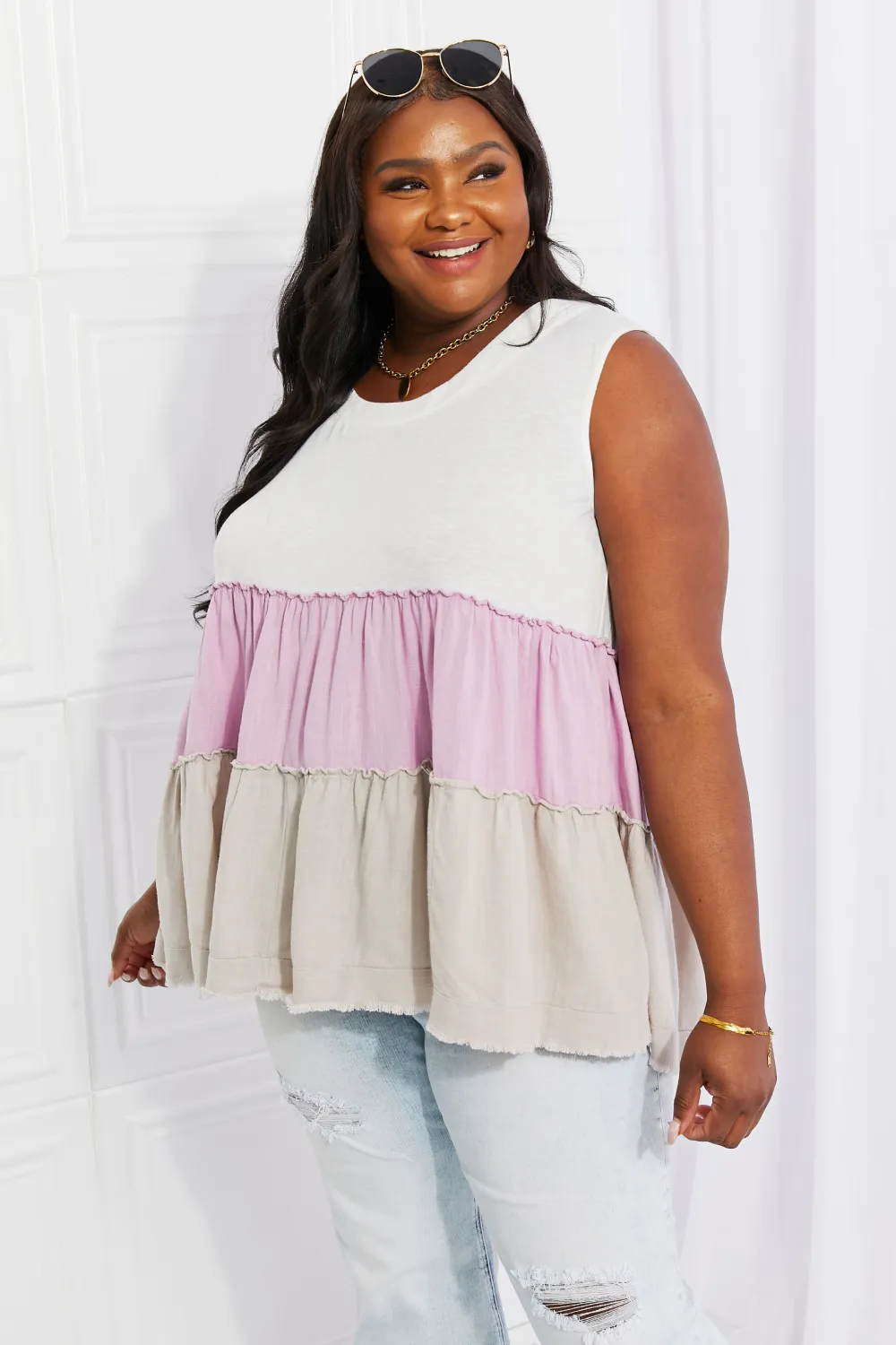 Full Size Watching the Sunset Color Block Babydoll Top, image 8