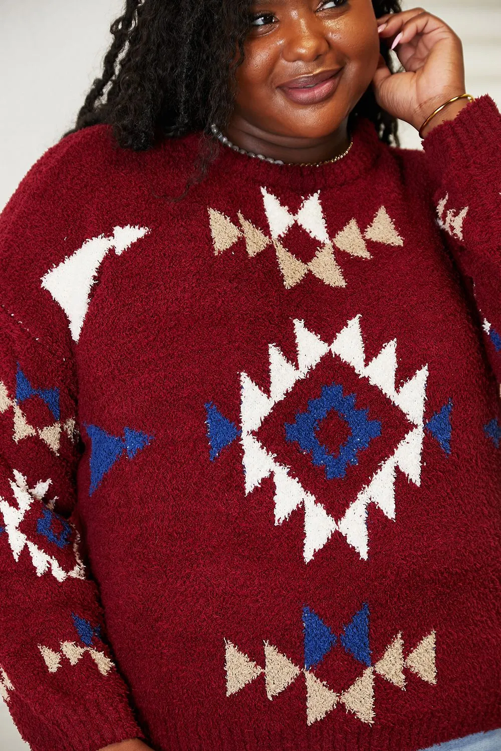 Full Size Aztec Soft Fuzzy Sweater, image 4