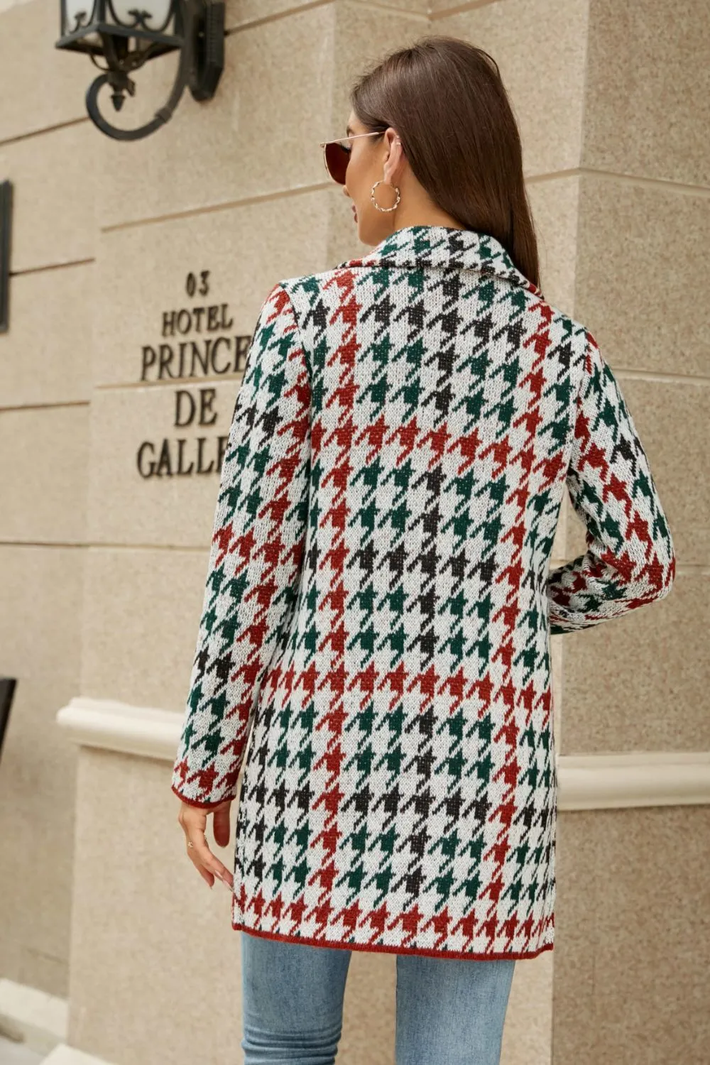 Printed Open Front Lapel Collar Cardigan with Pockets, image 12