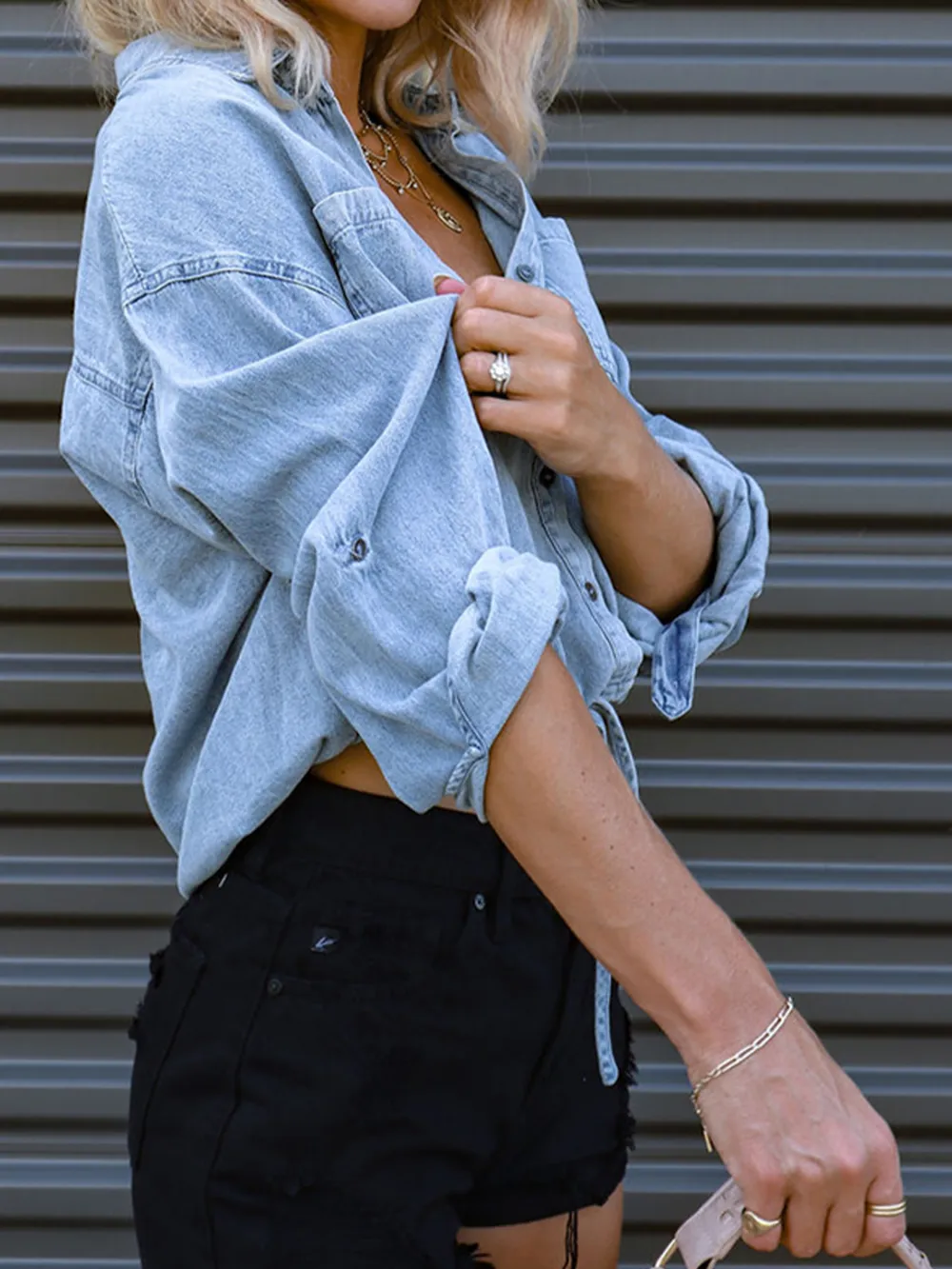 Tie Detail Denim Top, image 2