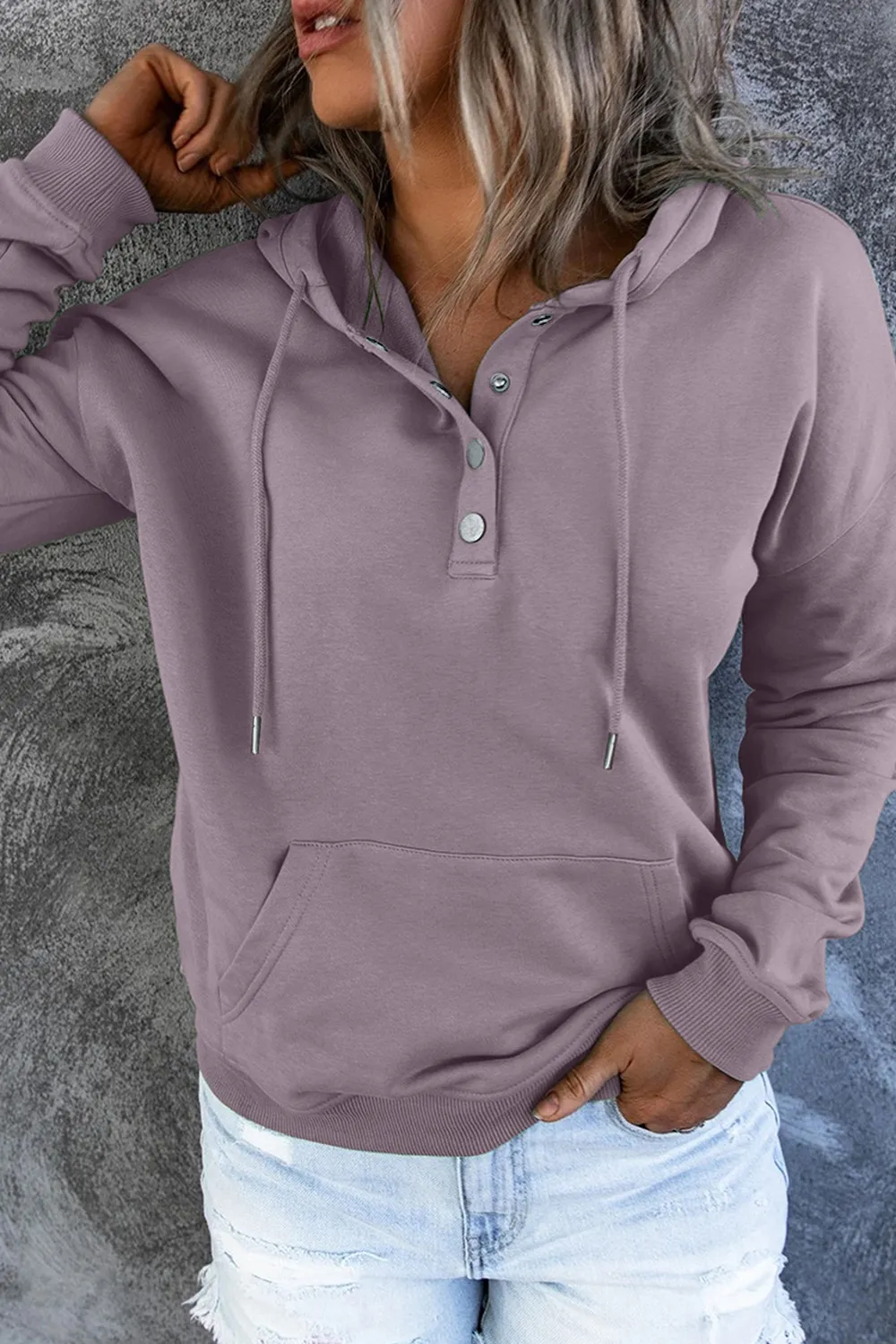 Dropped Shoulder Long Sleeve Hoodie with Pocket, image 4