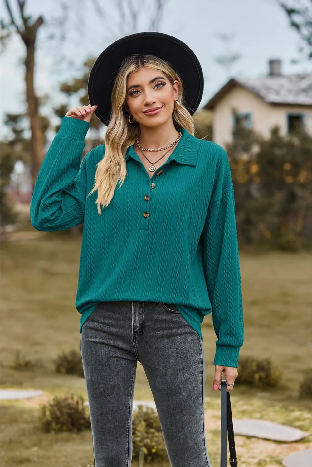 Collared Neck Long Sleeve Blouse, image 14