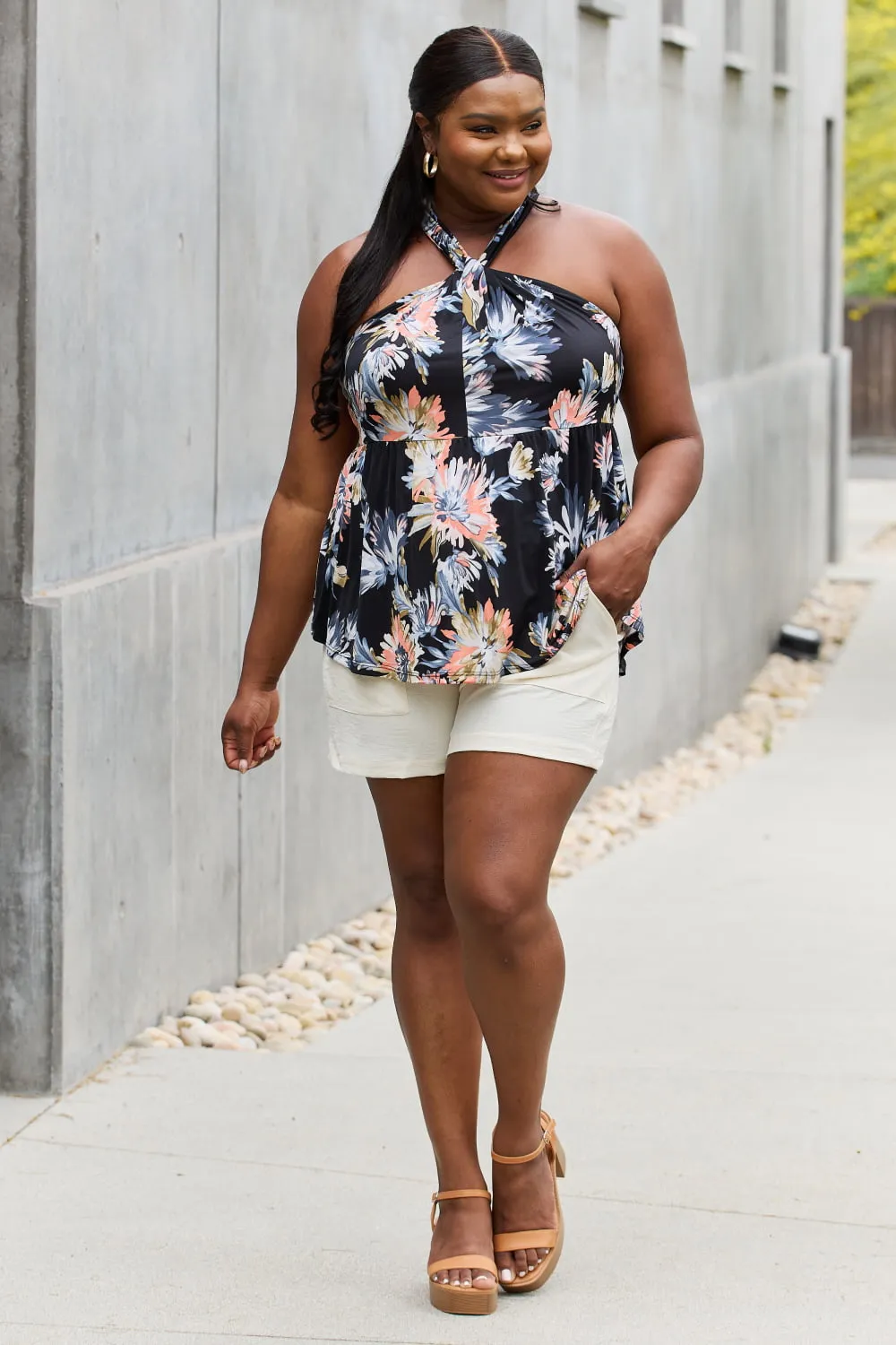 Full Size Floral Halter Top in Black, image 10