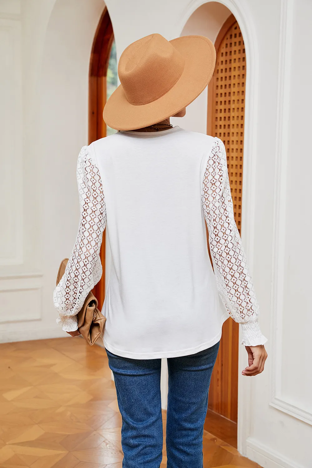 Contrast V-Neck Long Sleeve Blouse, image 3