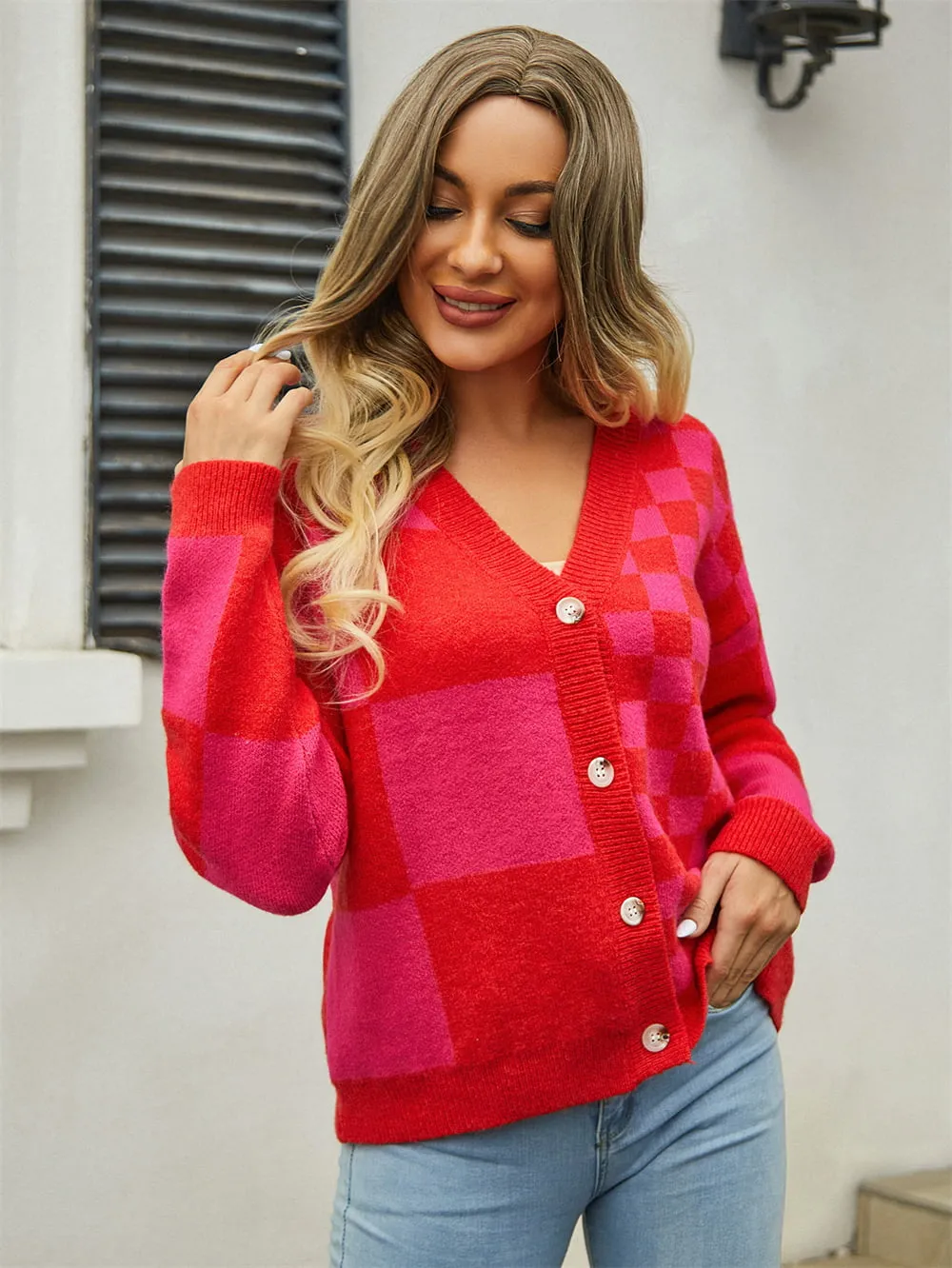 Plaid V-Neck Dropped Shoulder Cardigan, image 6