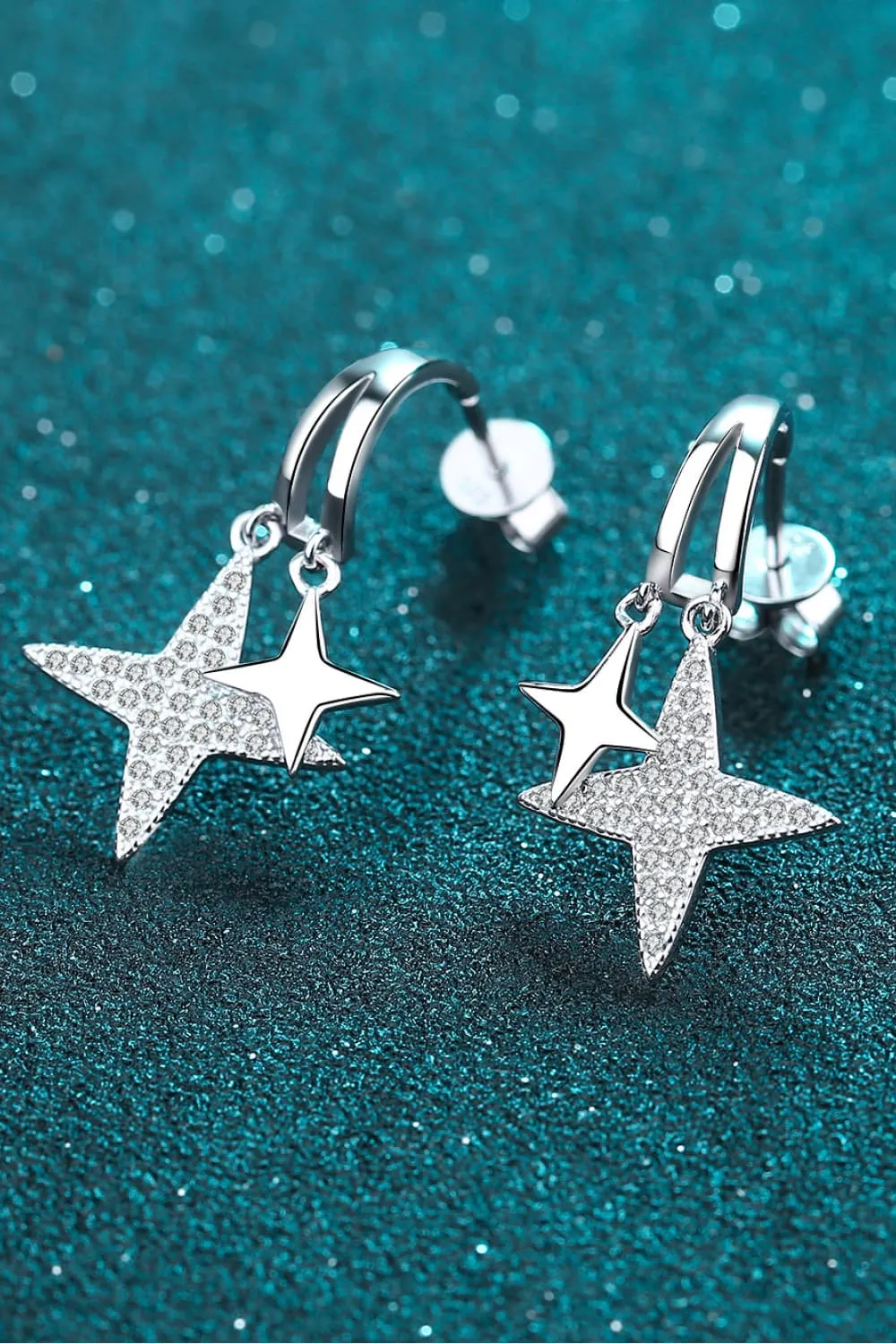 Moissanite Star Rhodium-Plated Drop Earrings, image 5