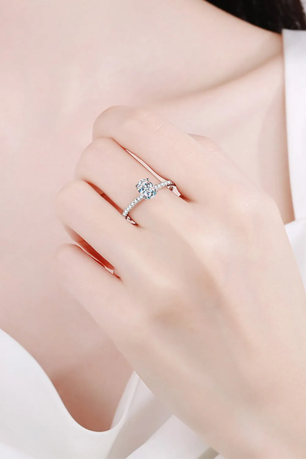 925 Sterling Silver Inlaid 1 Carat Moissanite Ring, image 2