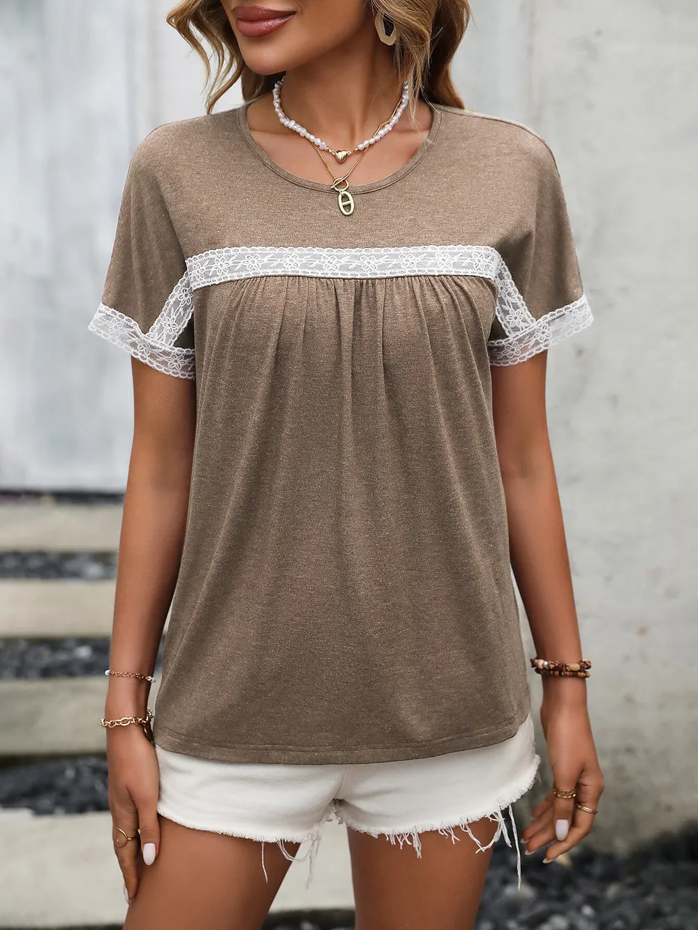 Contrast Round Neck Short Sleeve Tee, image 13