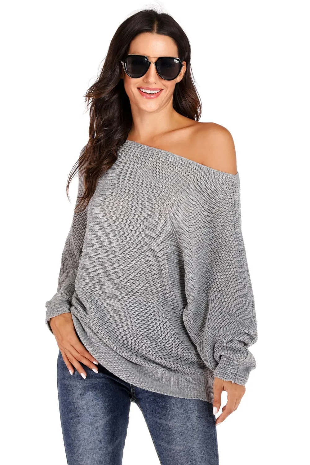 One Shoulder Dolman Sleeve Sweater, image 3
