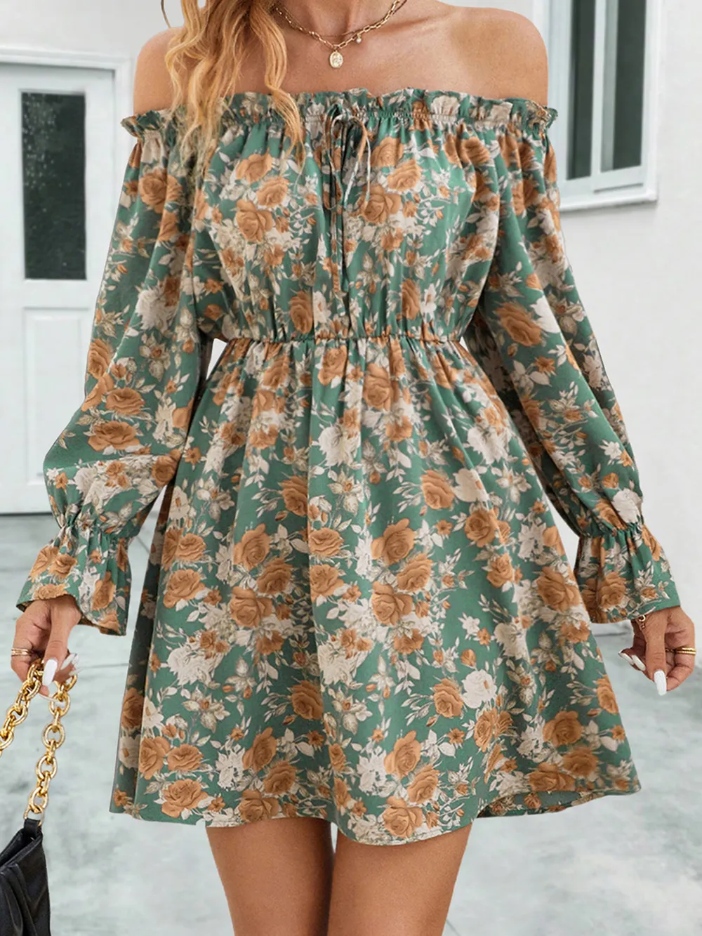 Floral Off-Shoulder Flounce Sleeve Dress, image 4