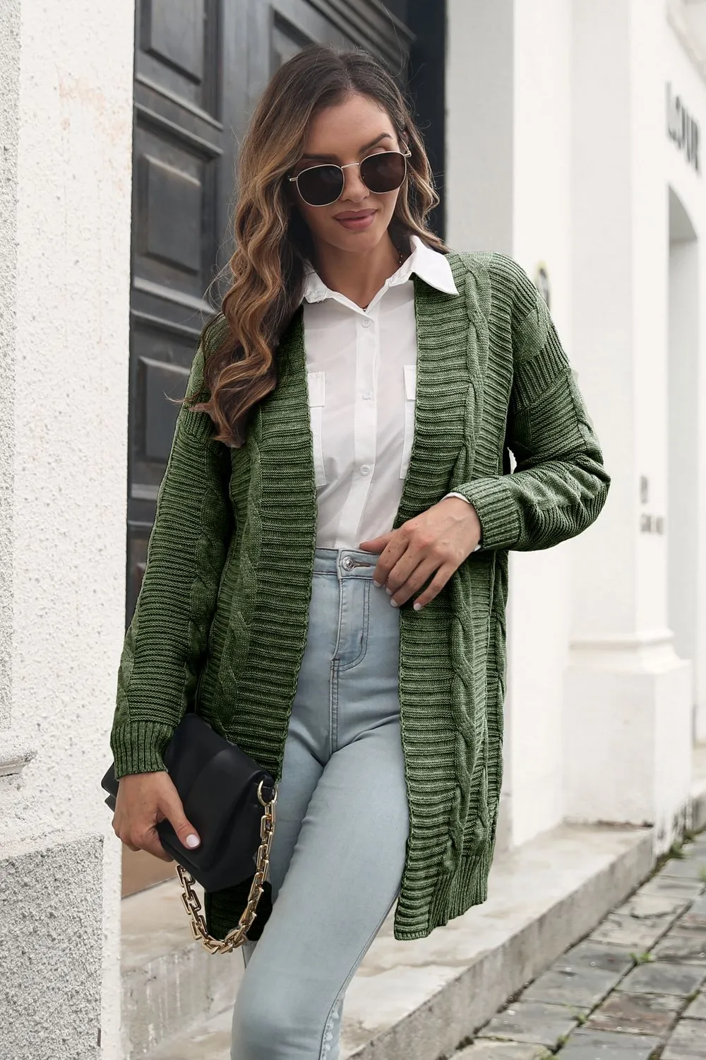 Open Front Cable-Knit Cardigan, image 5