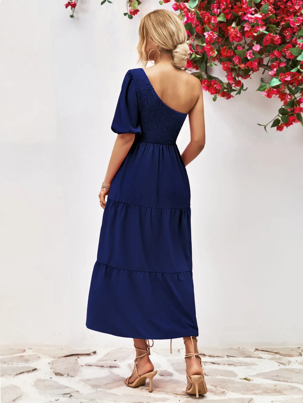 Smocked One-Shoulder Midi Dress, image 2