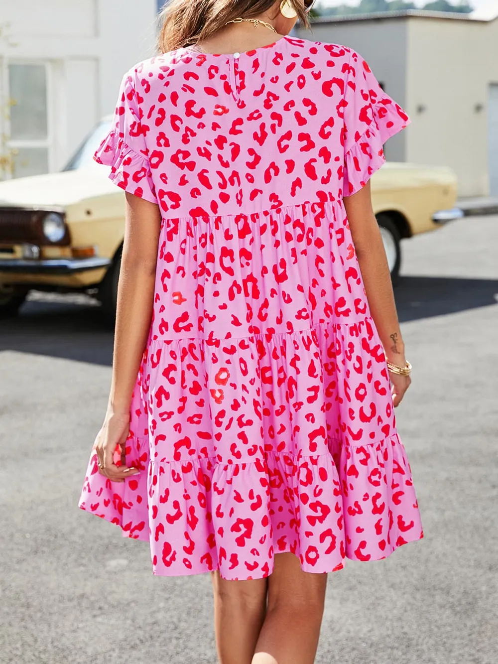 Short Flounce Sleeve Tiered Dress, image 2