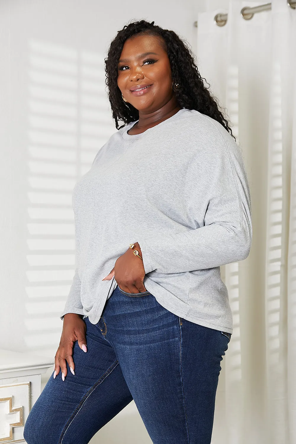 Seam Detail Round Neck Long Sleeve Top, image 2