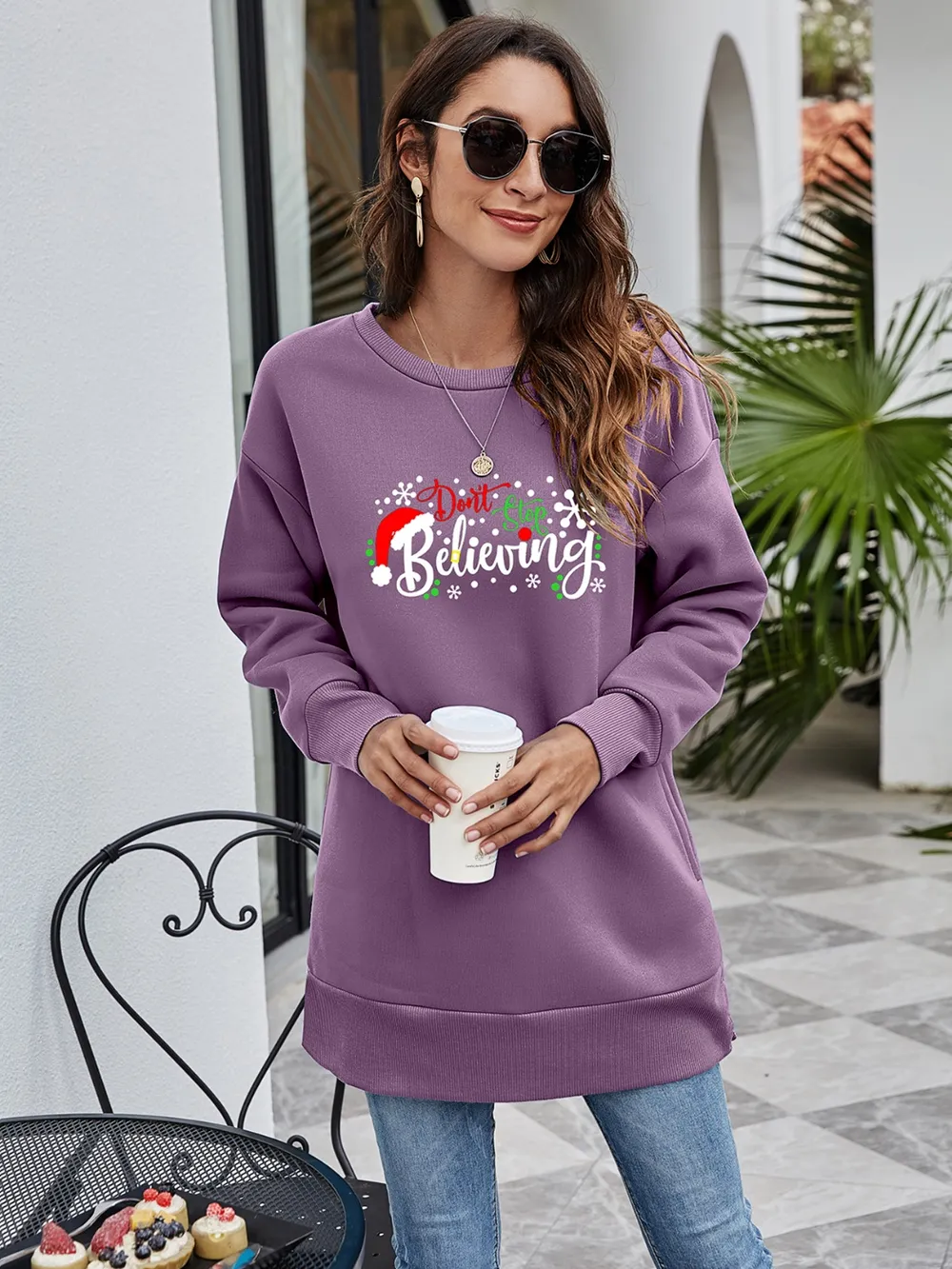 DON'T STOP BELIEVING Graphic Drop Shoulder Sweatshirt, image 14