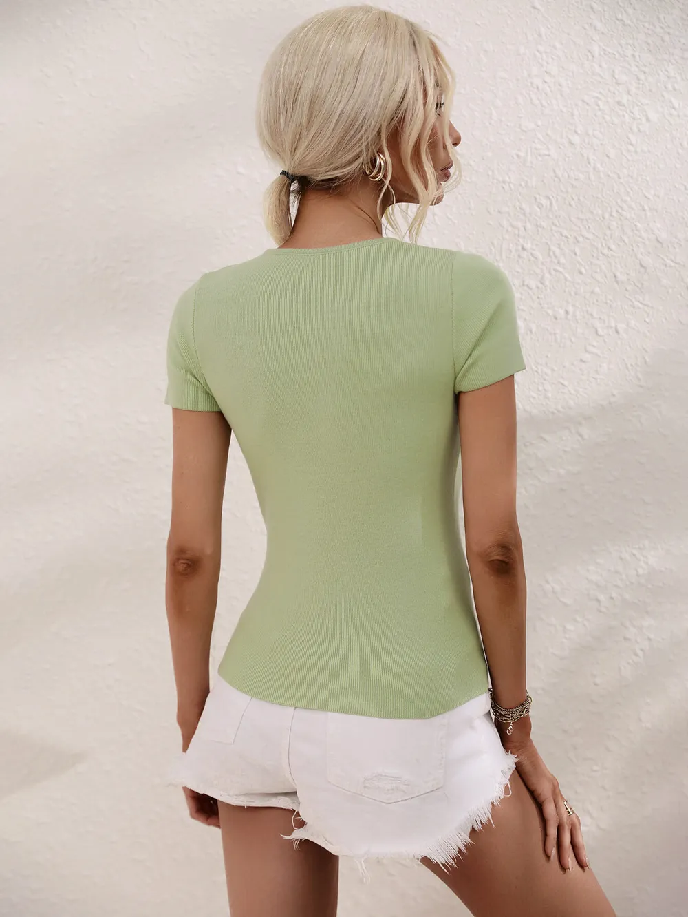 Cutout Round Neck Short Sleeve Knit Top, image 8