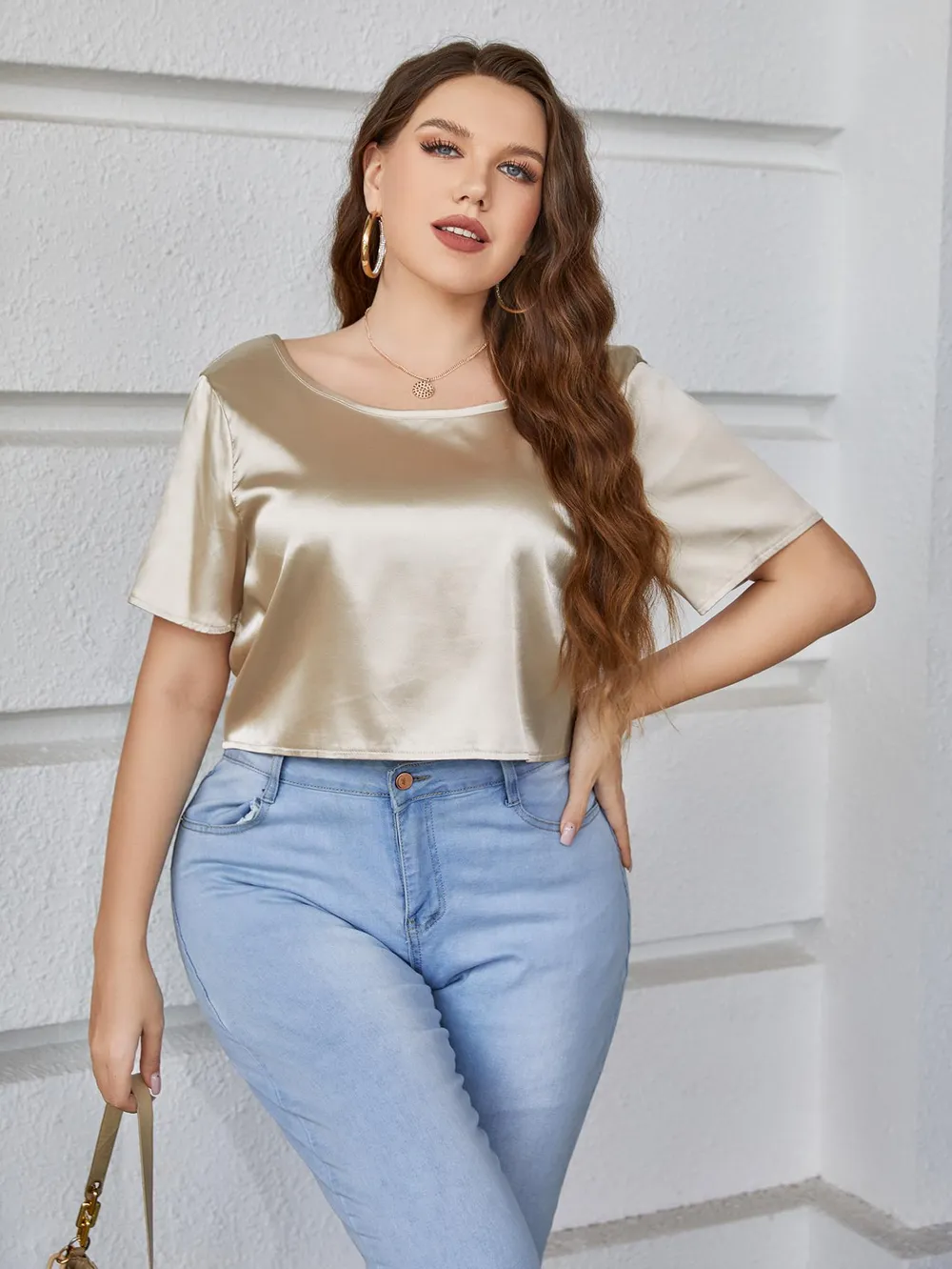 Plus Size Short Sleeve Tie Back Blouse, image 4