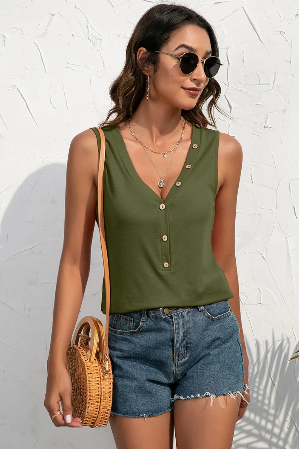 Buttoned Deep V Tank, image 13