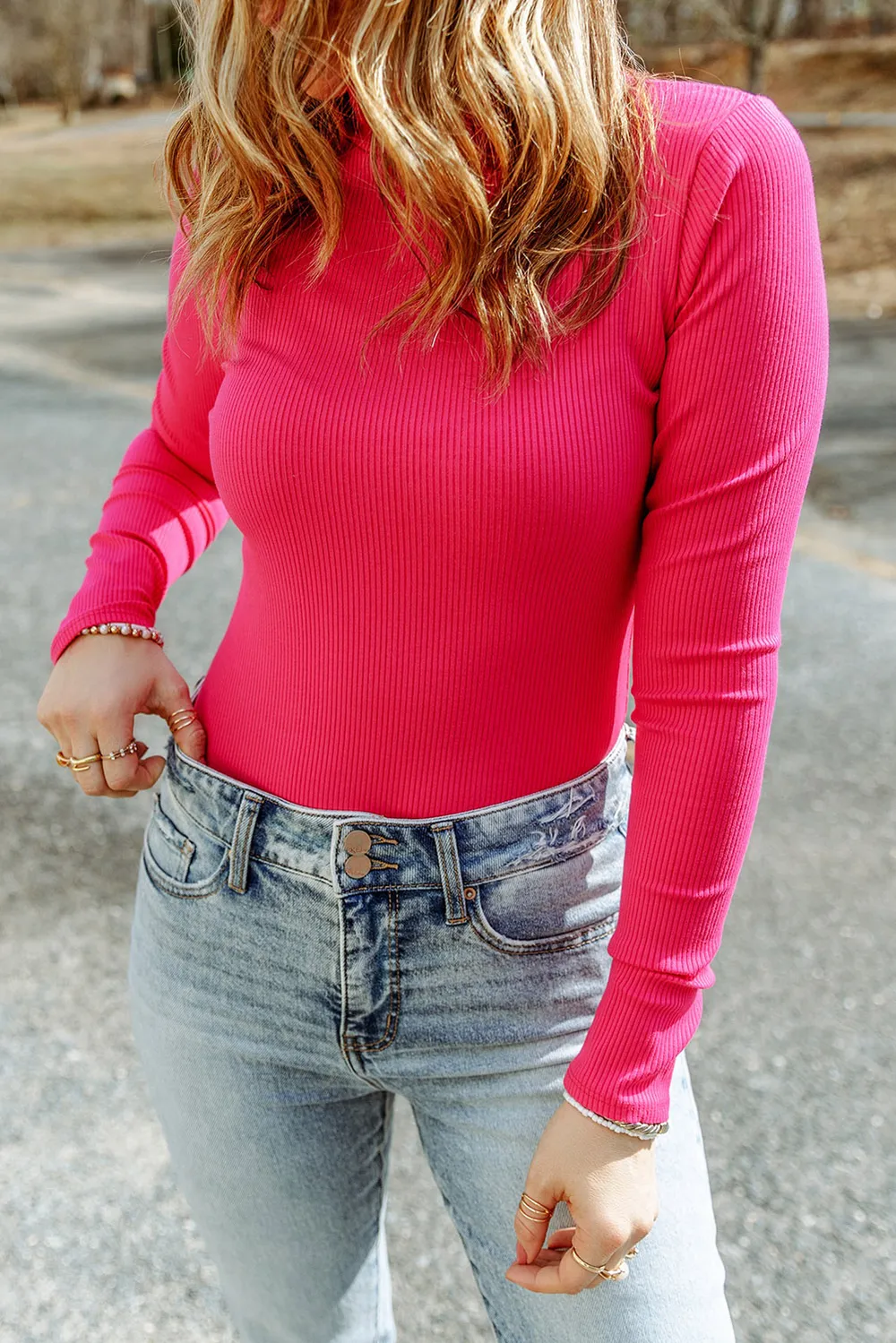 High Neck Long Sleeve Ribbed Top, image 6