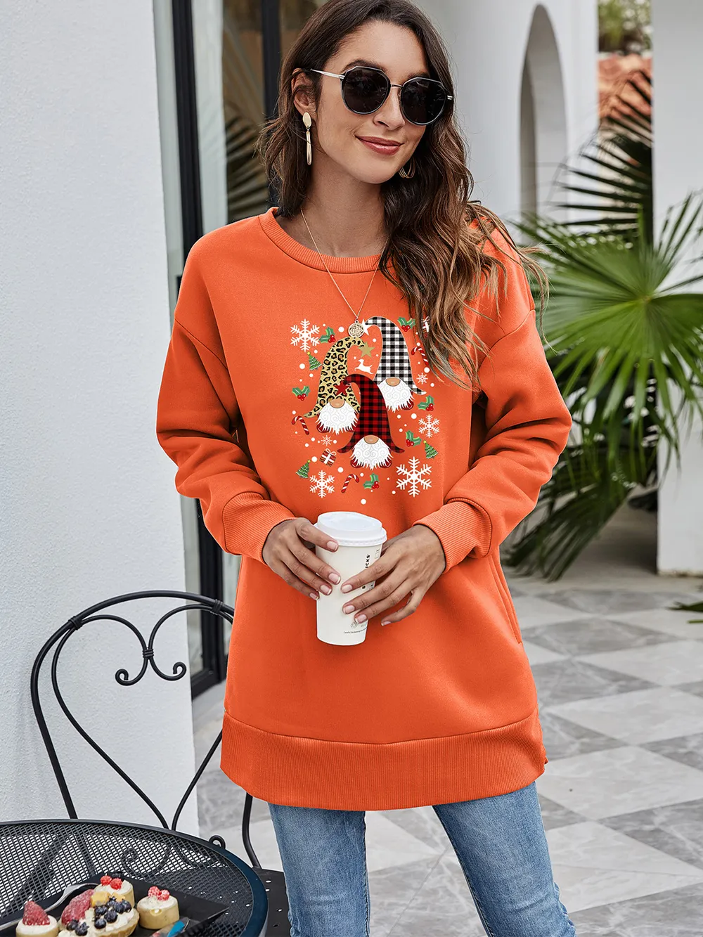 Graphic Round Neck Dropped Shoulder Sweatshirt, image 8