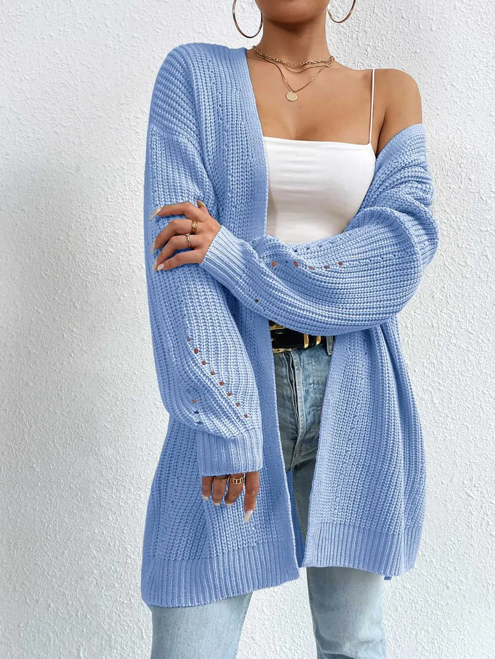 Open Front Dropped Shoulder Slit Cardigan, image 4