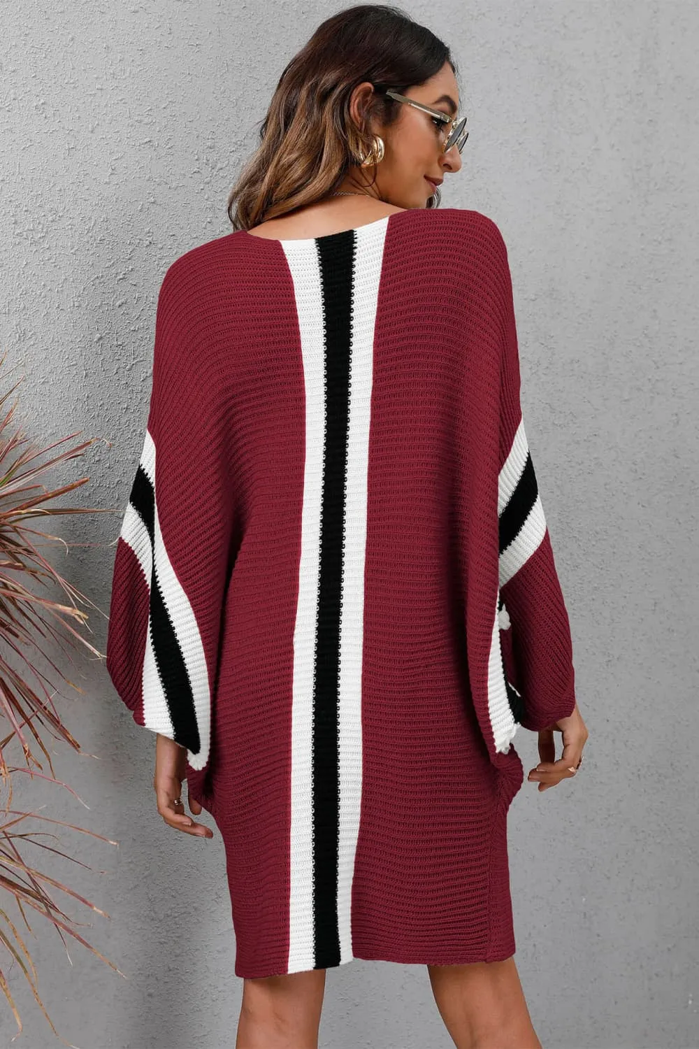Ribbed Round Neck Long Sleeve Sweater Dress, image 3