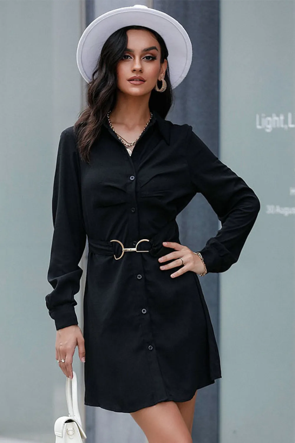 Belted Mini Shirt Dress, image 2