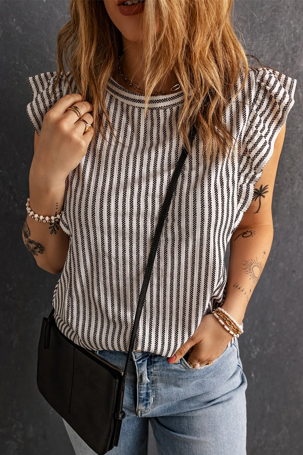Striped Flutter Sleeve Tank, image 2
