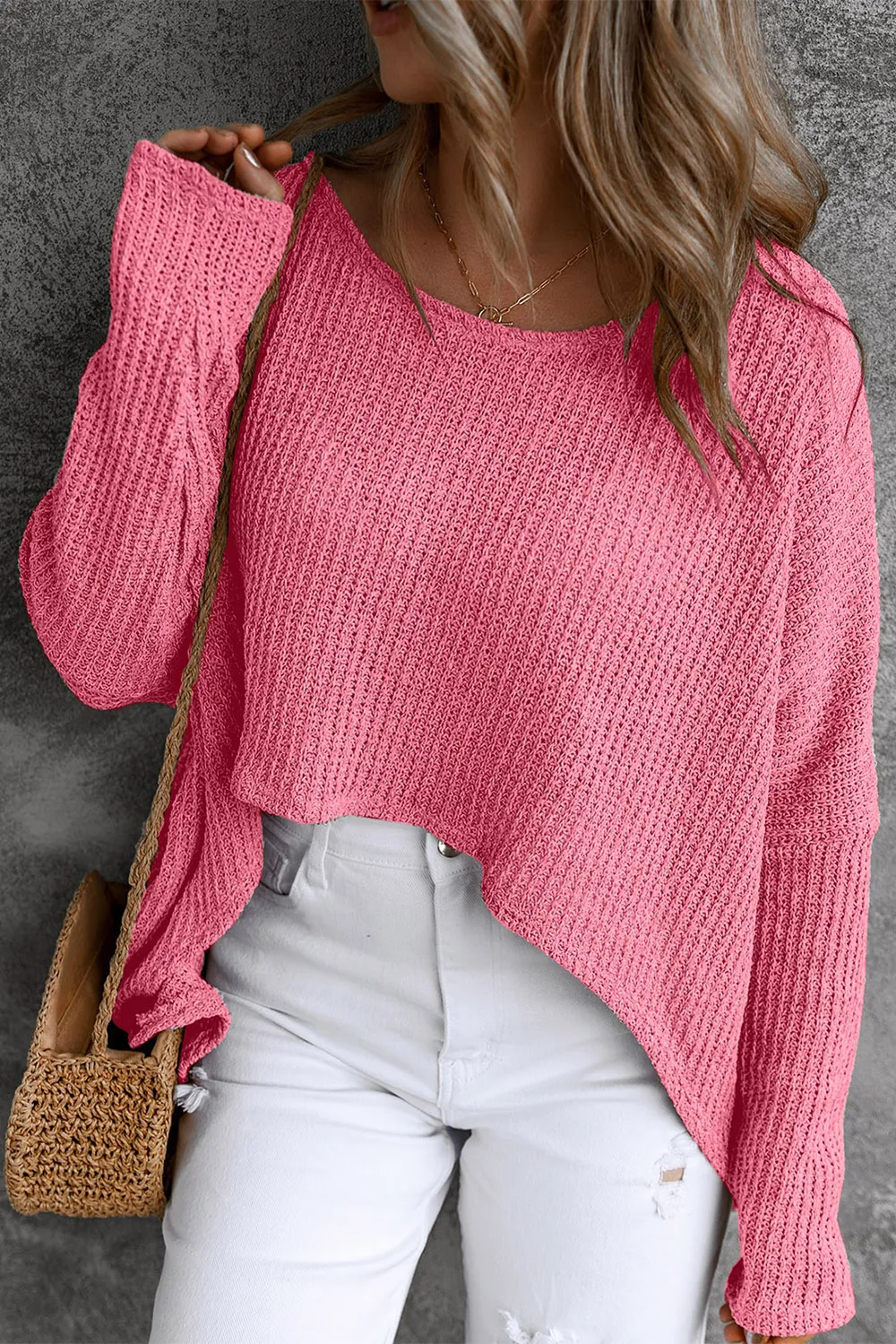 Round Neck High-Low Sweater, image 2