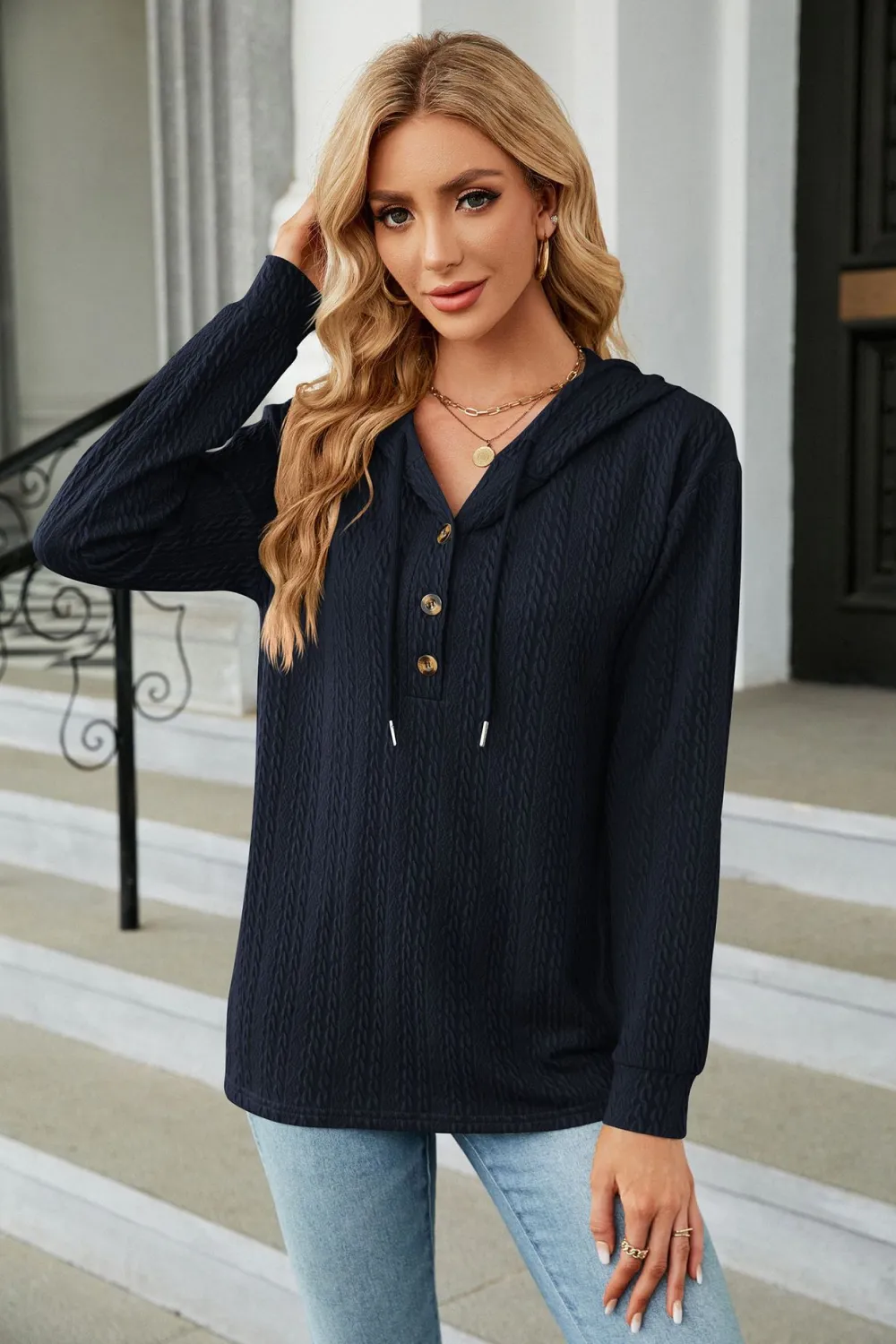 Cable-Knit Long Sleeve Hoodie, image 5