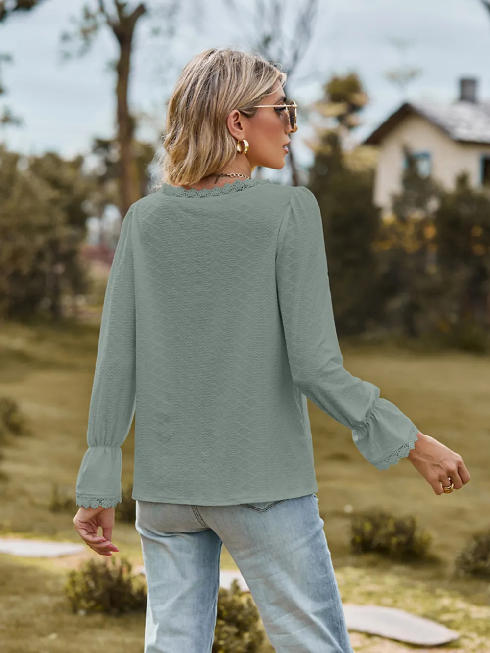 V-Neck Flounce Sleeve Blouse, image 17