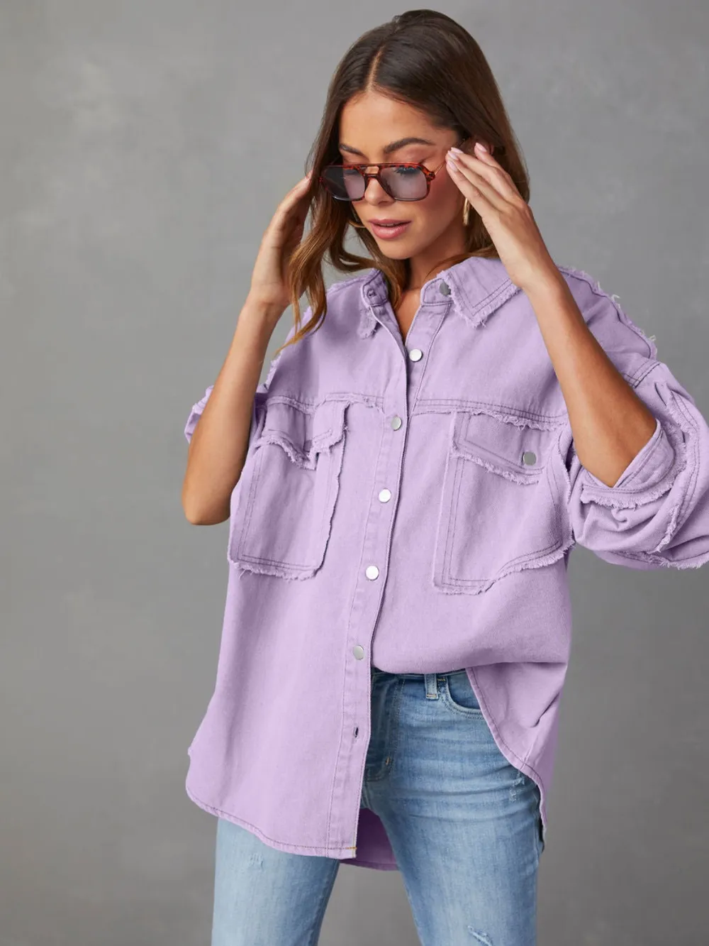 Dropped Shoulder Raw Hem Jacket, image 5