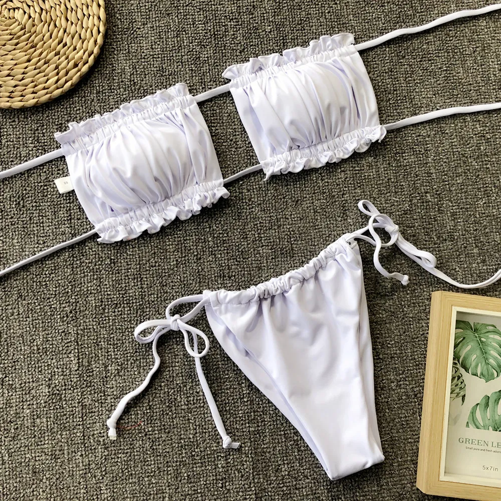 Frill Trim Ruched Bikini Set, image 2