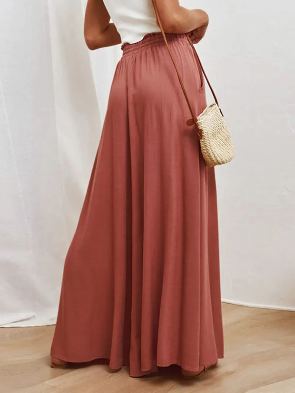 Drawstring Waist Wide Leg Pants, image 4